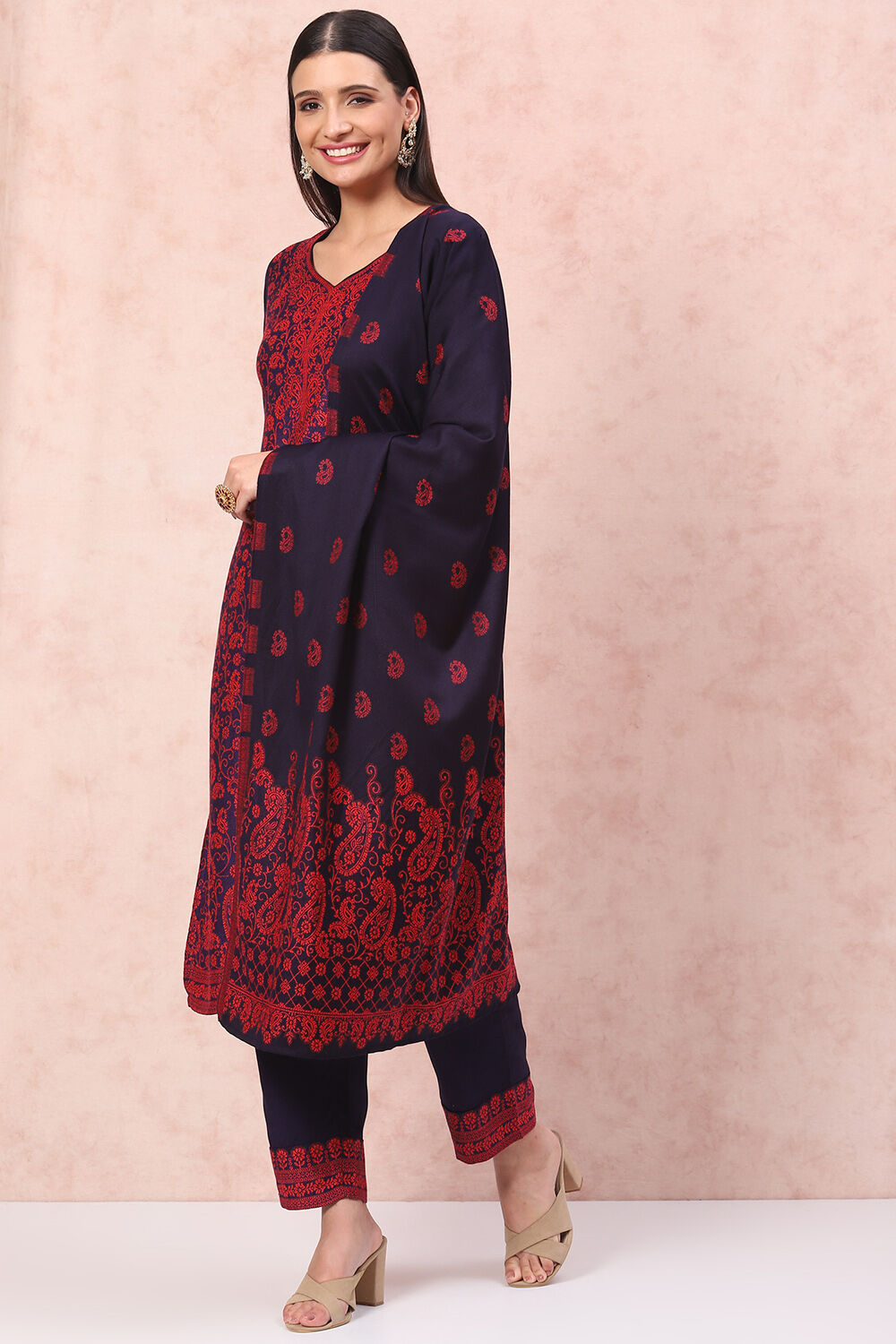 Navy Blue Art Silk Straight Suit Set image number 5