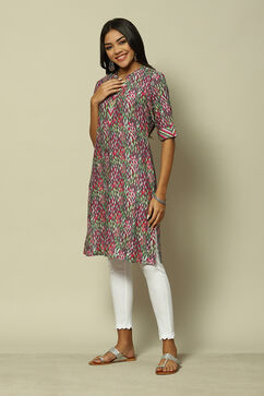 Grey LIVA Straight Printed Kurta image number 2