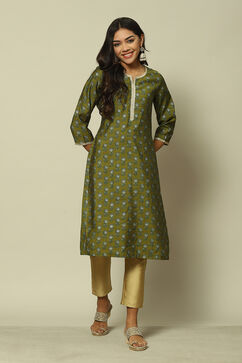 Green LIVA Straight Printed Kurta image number 0