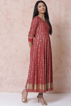 Maroon Art Silk Kalidar Dress image number 3