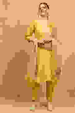 Yellow Viscose Blend Embroidered Straight Suit Set image number 6