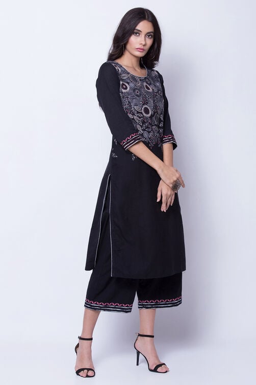 Black Cotton And Flex Straight Kurta image number 3