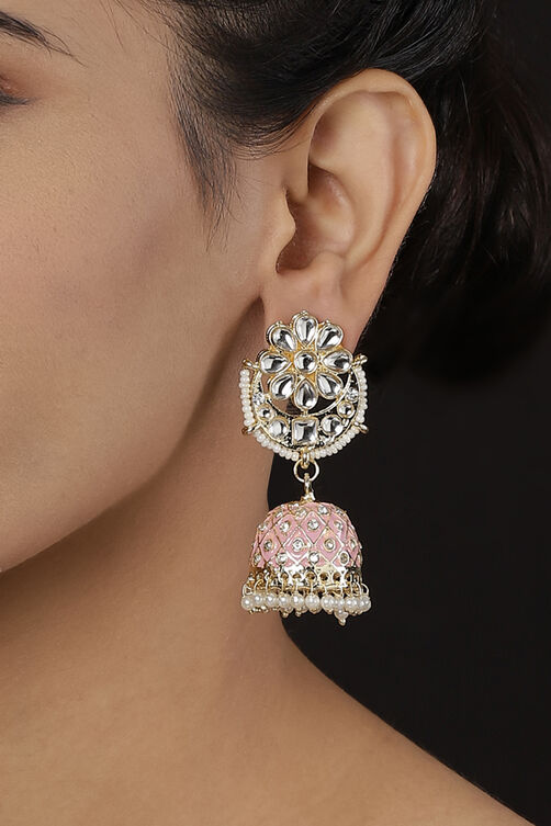 Pink Metal Brass Earrings image number 1