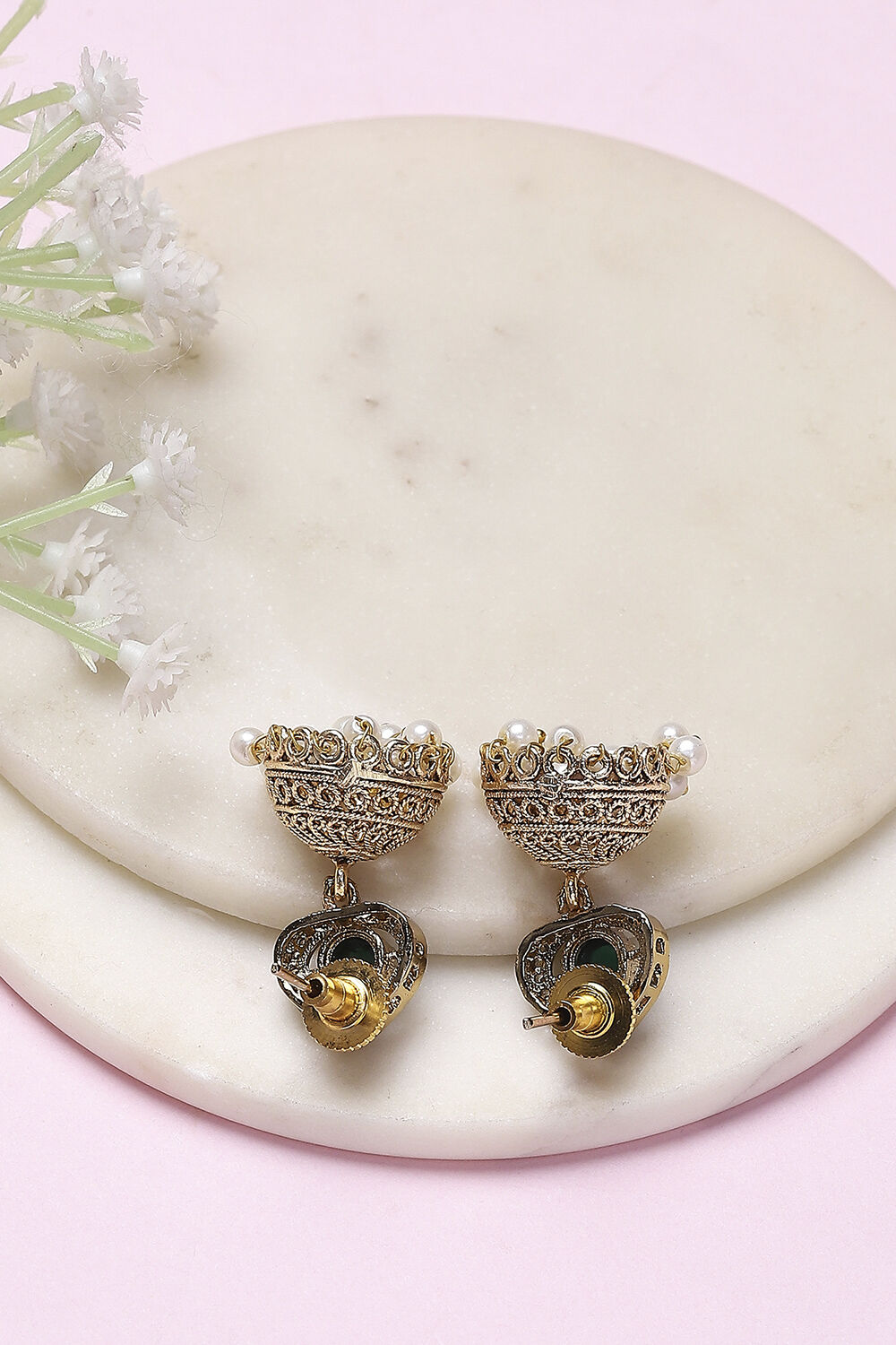 Green Brass Jhumka image number 2