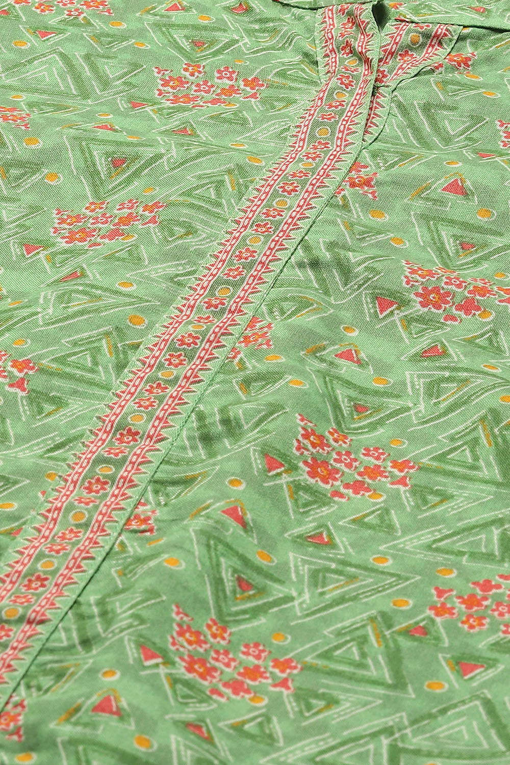 Green Floral Printed Straight Kurti image number 1