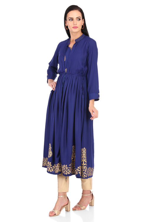 Blue Front Open Viscose Rayon Kurta image number 3