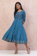 Petrol Blue LIVA Kalidar Kurta Dress image number 0