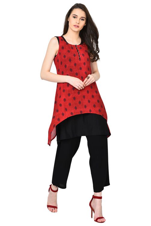 Red Flared Modal Kurta image number 3