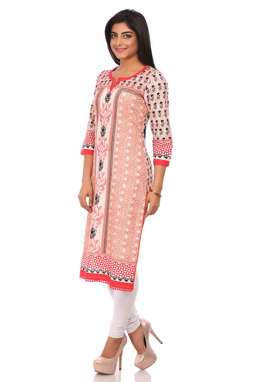 Beige Cotton Straight Kurta image number 3