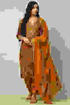 Mustard Viscose Blend Floral Printed Straight Suit Set image number 0