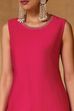 Pink Viscose Blend Straight Solid Suit Set image number 1