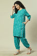 Green LIVA Woven Straight Kurta Suit Set image number 3