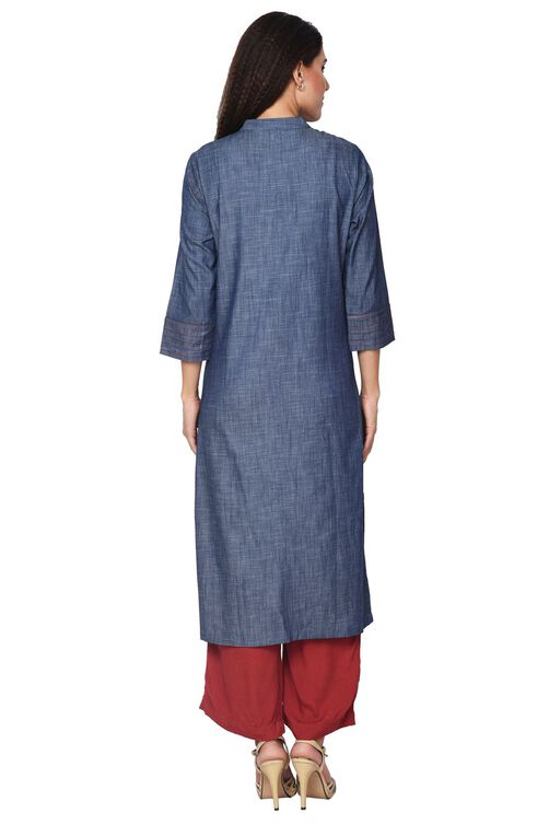 Indigo Straight Cotton Kurta image number 2