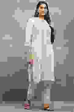 Off White Polyester Straight Kurta Pants Set image number 5