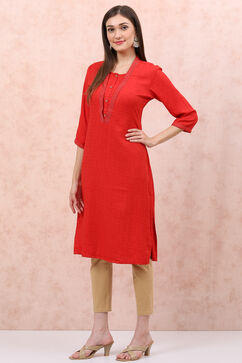 Red Art Silk Straight Kurta image number 2