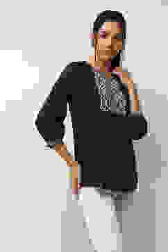 Indigo Solid Straight Gathered Top image number 4