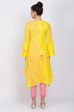 Yellow Cotton A-Line Kurta image number 4