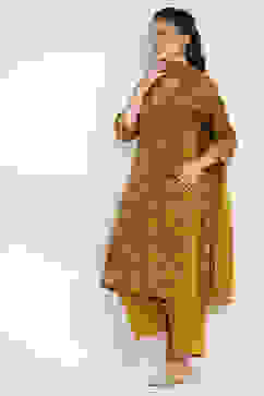 Yellow Cotton Blend Straight Suit Set image number 0