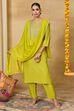 Lime Viscose Blend Straight Printed Suit Set image number 7