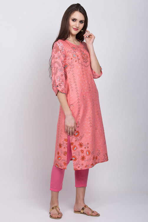 Peach Cotton Straight Kurta image number 0