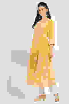 Mustard Yellow Printed Flared Kurta image number 2