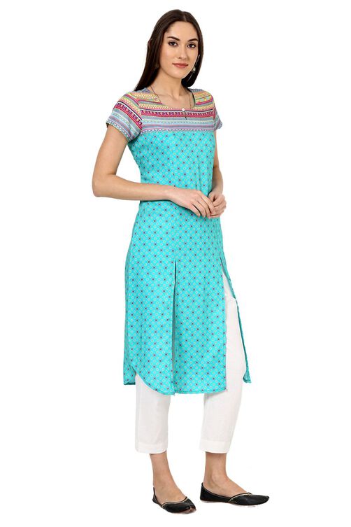 Blue Straight Viscose Rayon Kurta image number 3
