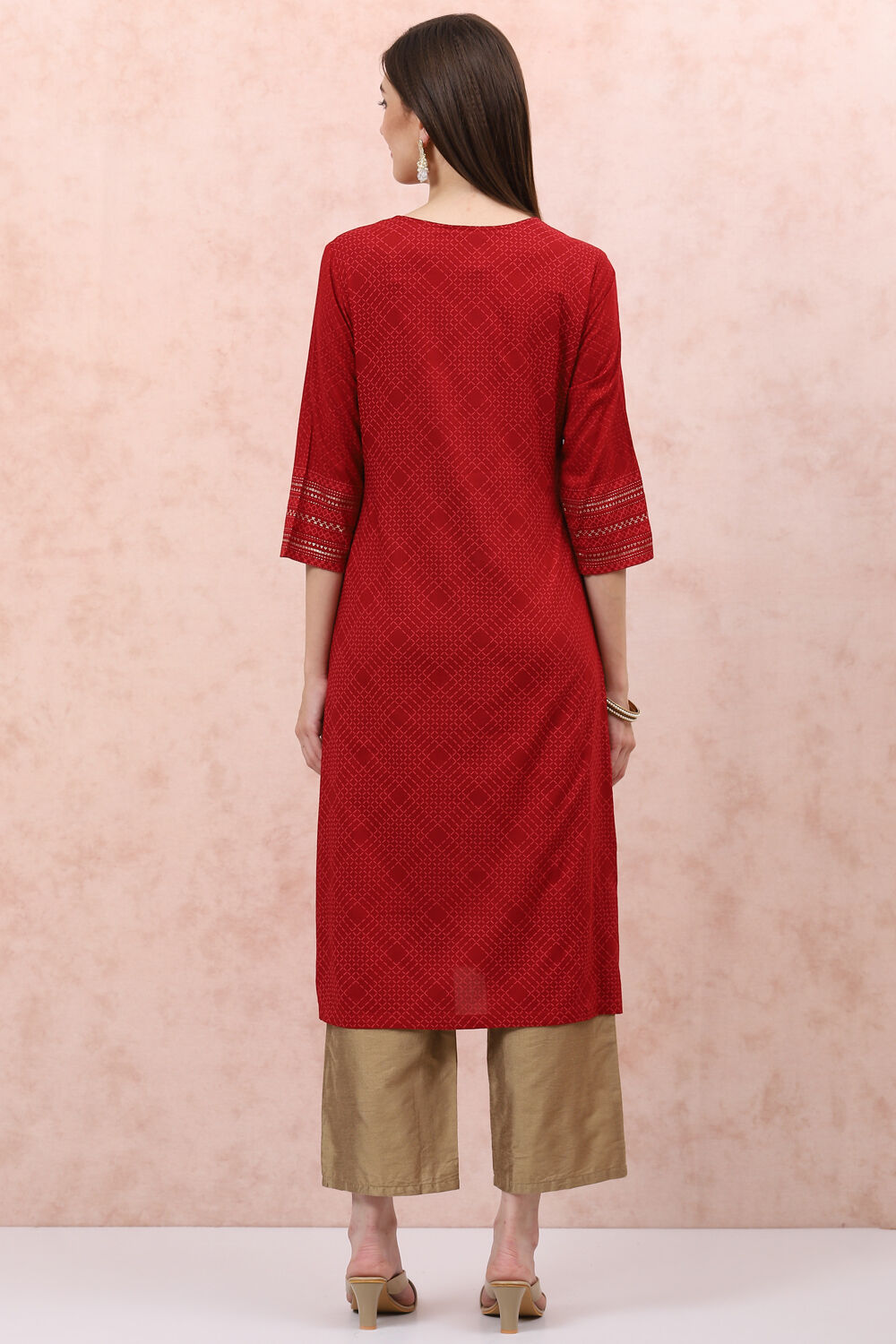 Red LIVA Straight Kurta image number 4