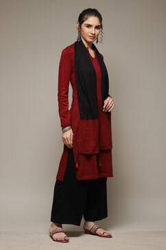 Maroon Acrylic Straight Suit Set image number 4