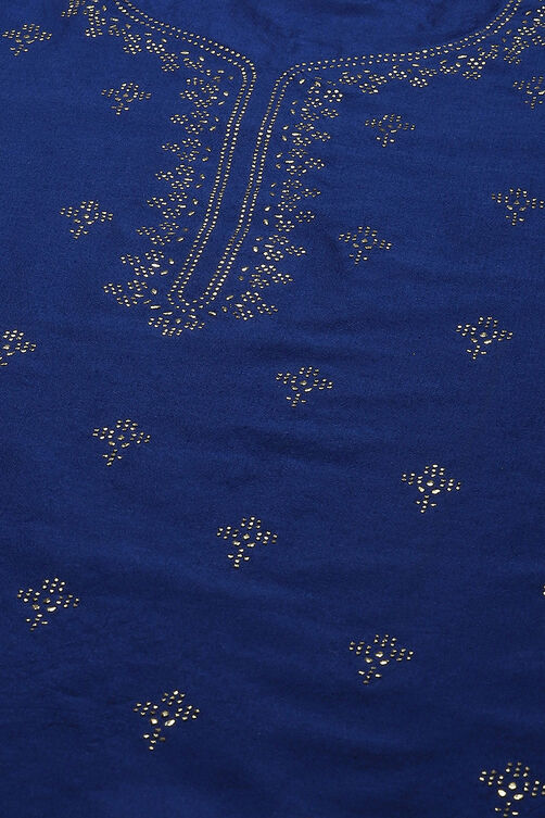 Blue LIVA Straight Printed Kurta image number 1