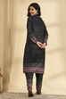 Black Polyester Printed Straight Suit Set image number 3