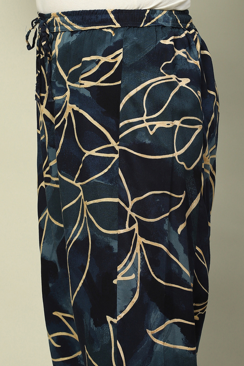 Aqua Blue Floral Printed Straight Co-ord Set image number 2