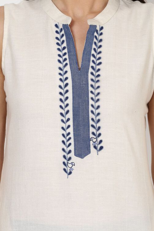 Off White Straight Cotton Indie Top image number 5