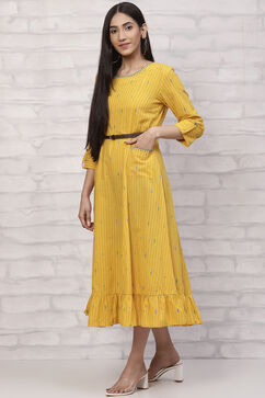 Mustard Poly Cotton Flared Dress image number 2