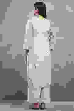 Off White Viscose Straight Kurta Pants Set image number 4