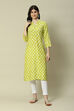 Lime Green LIVA Straight Printed Kurta image number 5