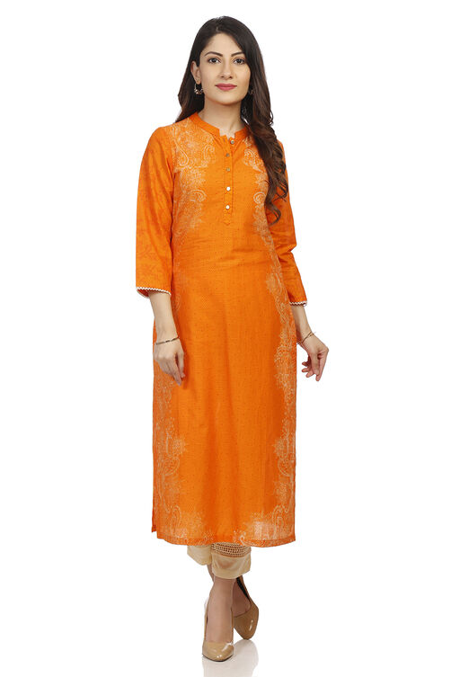 Orange Cotton Straight Kurta image number 0