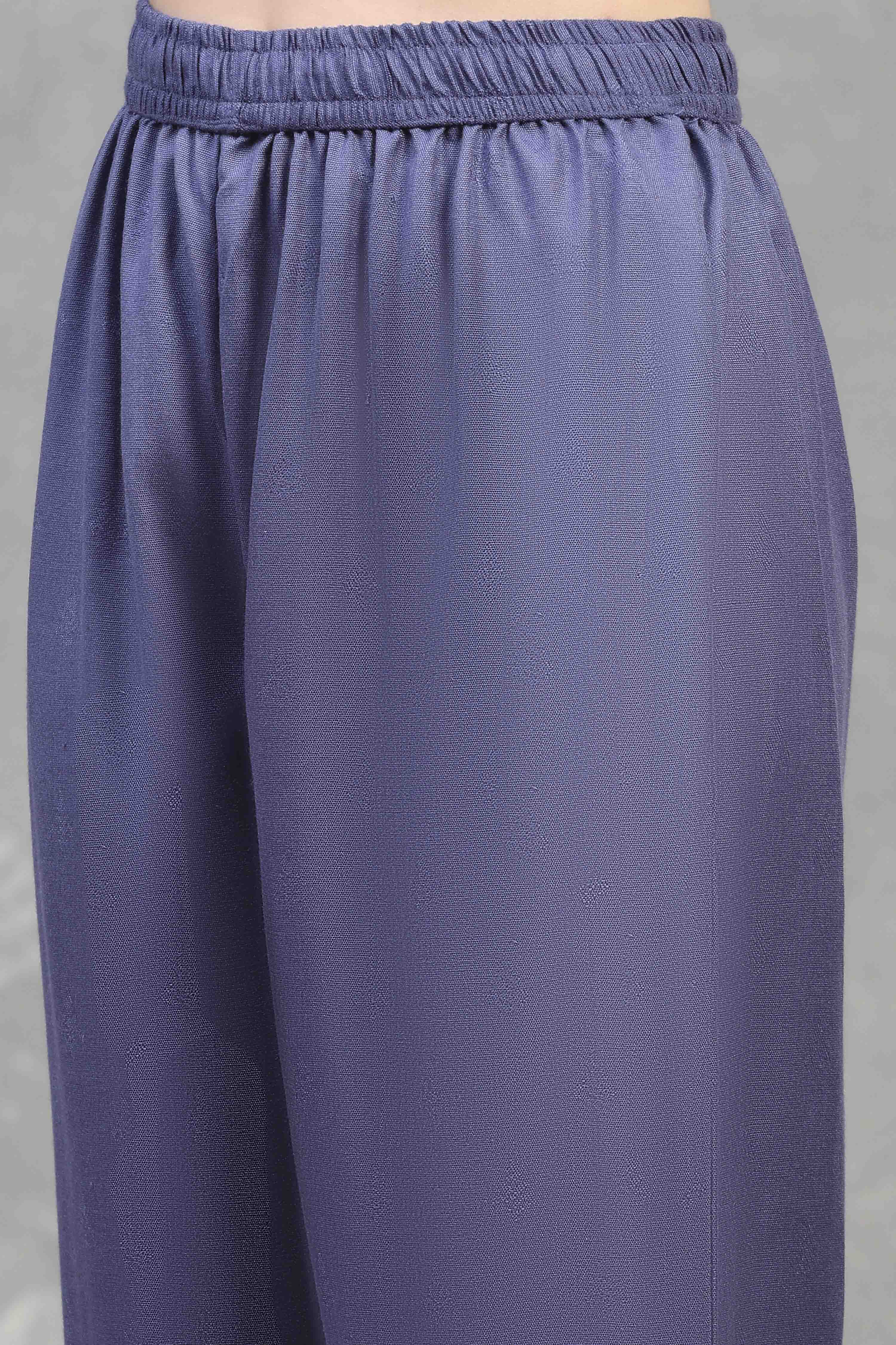 Blue Polyester Yarndyed Straight Suit Set image number 2