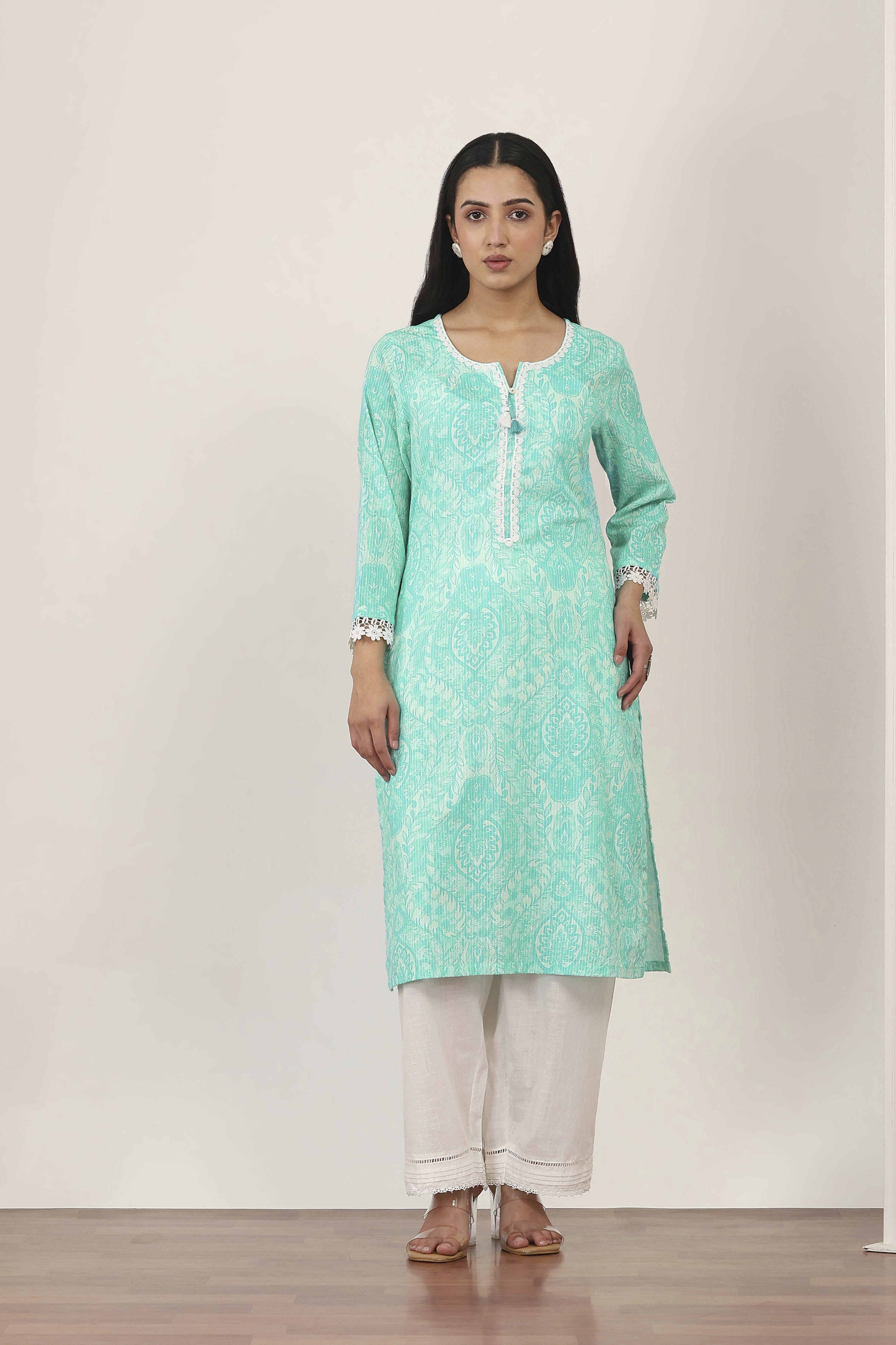 Blue Cotton Straight Kurtas image number 5