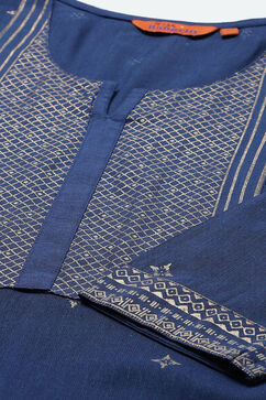 Indigo LIVA Asymmetric Kurta image number 1