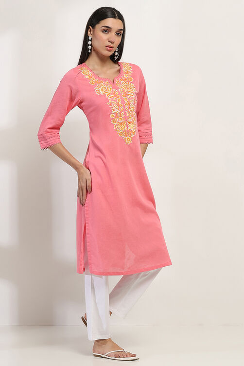 Coral Viscose Blend Straight Kurta image number 4