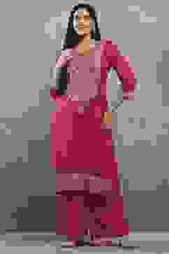 Purple Viscose Straight Kurta Pants Set image number 6