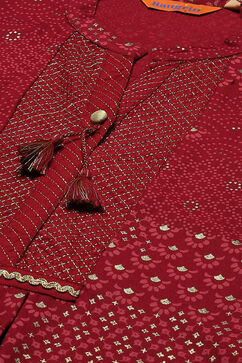 Red LIVA Straight Printed Kurta image number 1