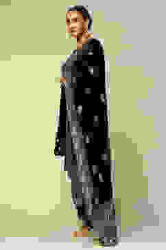 Black Poly Velvet A-Line Printed Kurta Salwar Suit Set image number 3