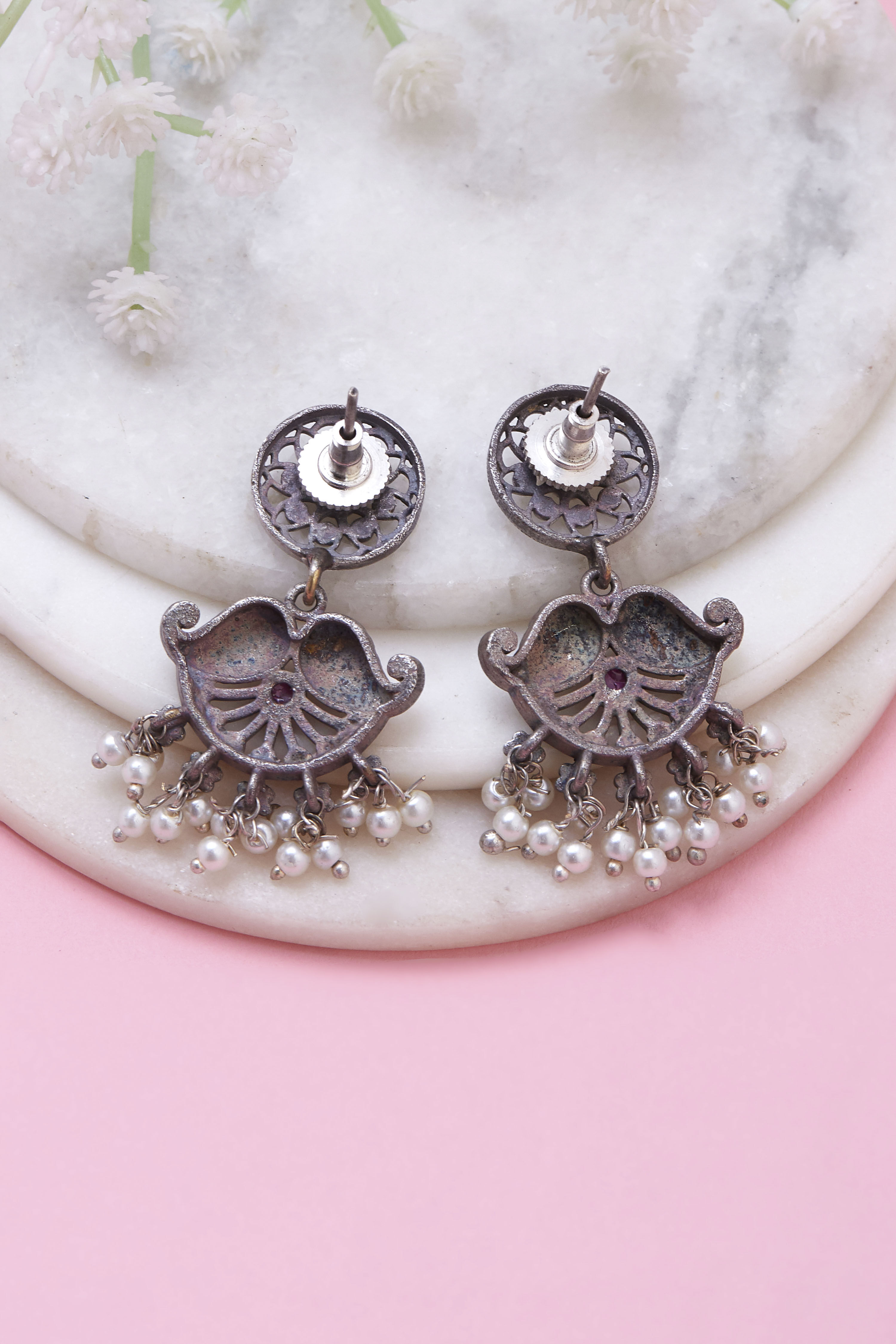 Dark Pink Brass Drop & danglers image number 2