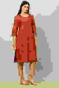 Maroon Cotton Printed Straight Kurta image number 5