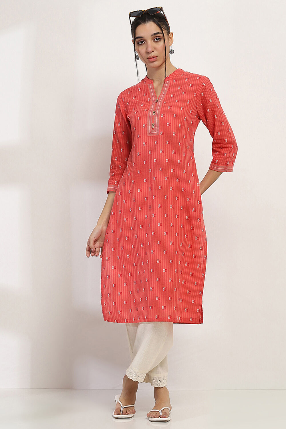 Coral Cotton Straight Kurta image number 0
