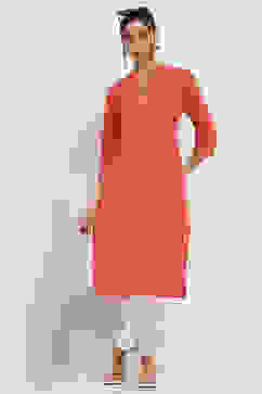 Coral Cotton Straight Kurta image number 0