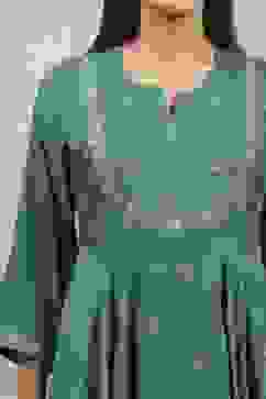 Teal Green Viscose Rayon Embroidered Anarkali Suit Set image number 1