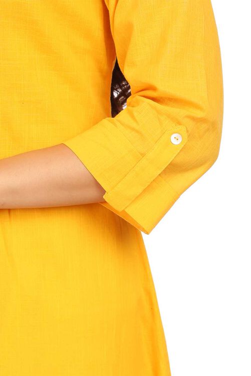 Yellow Straight Cotton Kurta image number 5