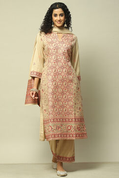 Ecru Poly Viscose Straight Printed Kurta Palazzo Suit Set image number 7